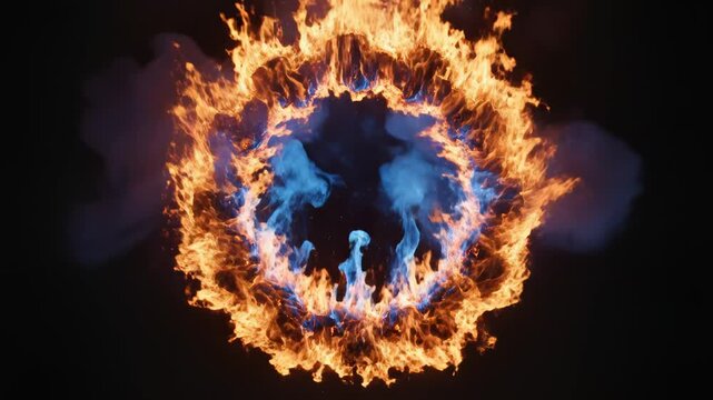 Circular fire ring with blue flames emphasizing modern aesthetics and minimalist design