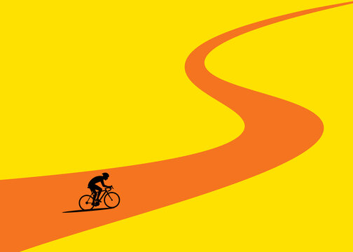 Cyclist silhouette on a winding road illustrating journey and effort