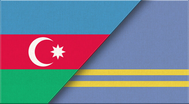 Azerbaijan and Aruba flags on fabric texture for sport and diplomacy