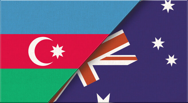 Azerbaijan and Australia flags on fabric texture for sport and diplomacy
