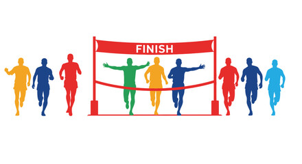 Fototapeta premium Diverse Runners Crossing Finish Line, Marathon Race Competition, Sports Victory Concept