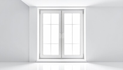Fototapeta premium Bright, minimalist room with white double-glazed window, symmetrical and clean interior design focus