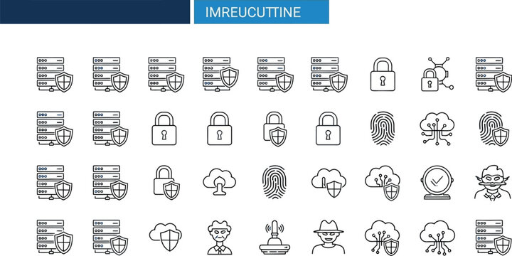 Cybersecurity line icons set, network data protection vector symbols, cloud security and server firewall icons for web interface design