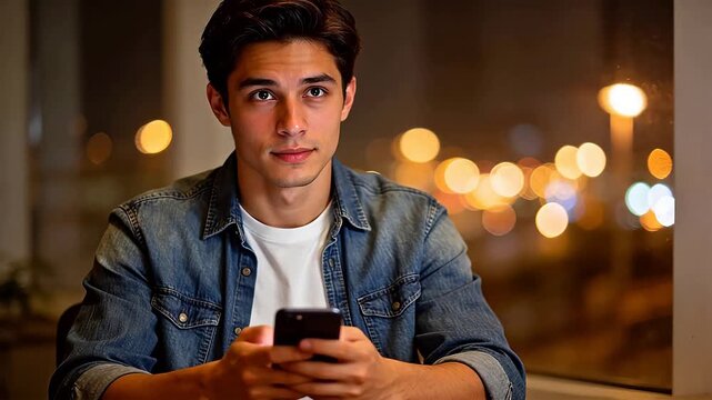 Young man using smartphone indoors