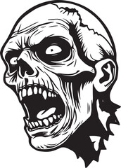 Fototapeta premium A black and white illustrative portrayal of a snarling zombie, with bared teeth, portraying horror, danger, and undead presence.
