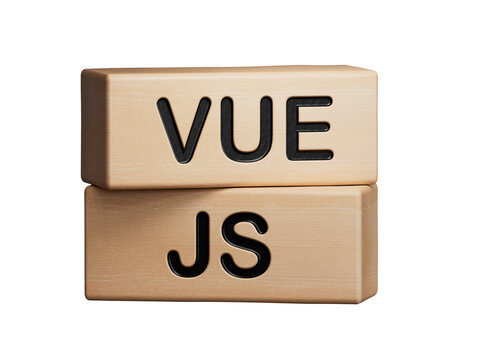 Business and design concept - wooden mannequin with surreal wood cube Javascript VUE JS. the symbol of leadership.Supports PNG files with transparent backgrounds.