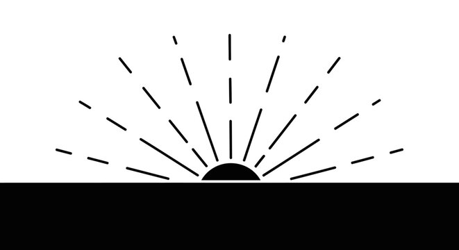 Minimalist black and white sunrise illustration depicting light and dawn