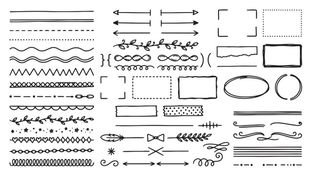 Hand drawn functional dividers and framing brackets for technical manuals and recipe books to group related instructions and enhance the aesthetic appeal of utilitarian documents
