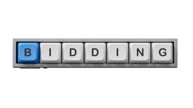 The word bidding written on Computer keyboard keyss. Business and finance concept.close up of Computer keyboard keys,Business Concept.3D rendering  clipping path.