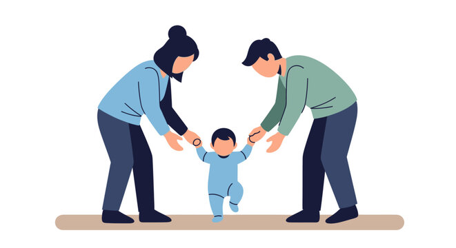 Parents supporting babys first steps family unity and childhood development