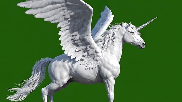 White winged unicorn alicorn with green screen background
