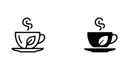 Obraz premium Hot Tea Cup Icons, Steaming Beverage Vector Set, Organic Leaf Symbol, Cafe Drink Graphics