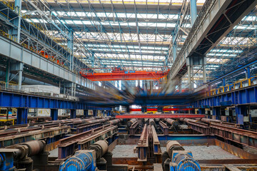 Fototapeta premium The fiery steel billet, the core moment of the rolling mill production line