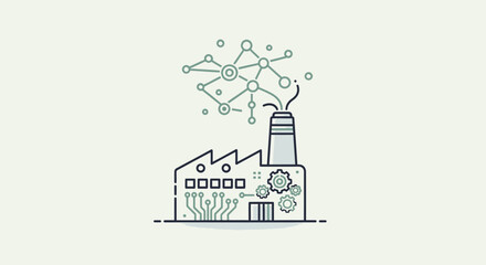 Naklejka premium Factory illustration with digital network symbolizing technology and production