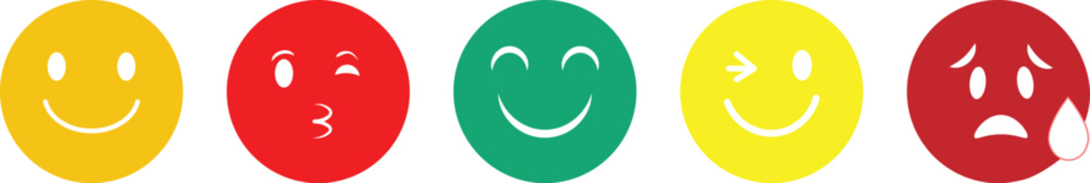 Smiley icon set, Feedback rating scale, Emoji icon collection containing happy emotion, sad, smiling, surprised, angry. Rank, level of satisfaction rating
