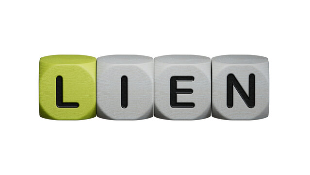 Four wooden cubes arranged in stack with word LIEN on them, space for text.close up of wooden elements,Business Concept.Supports PNG files with transparent backgrounds.