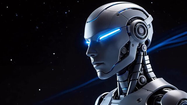 Futuristic robot head in space