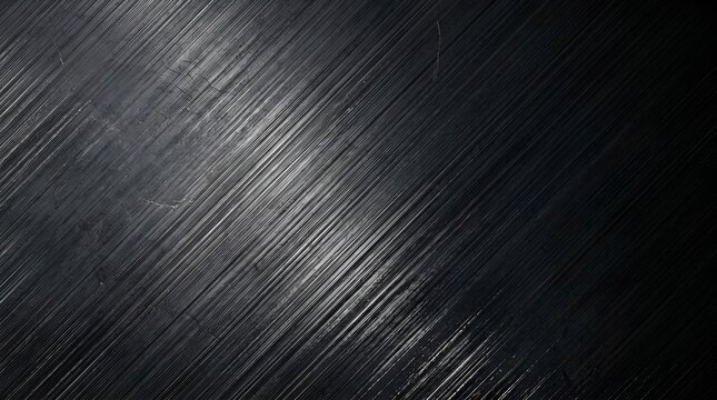Dark Brushed Metal Texture Background with Diagonal Scratched Steel Surface
