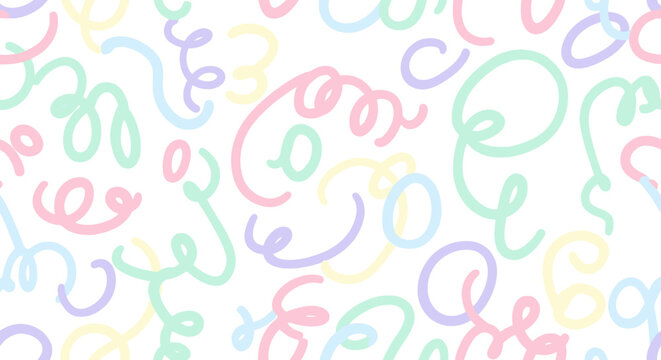 Colorful pastel curly shapes pattern.