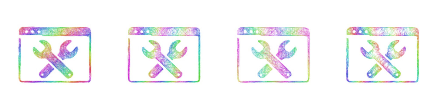 Multicolored sketch technical seo icon design set