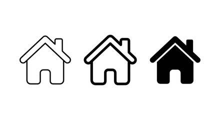Fototapeta premium Home Icon Set: Simple House Symbols in Outline, Filled, and Solid Black Styles
