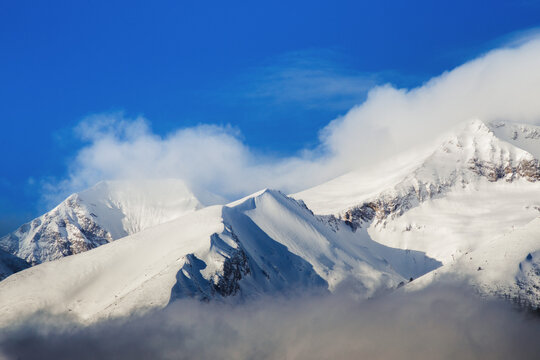 Winter sunrise over Kutelo and Vihren peaks in Pirin National Park