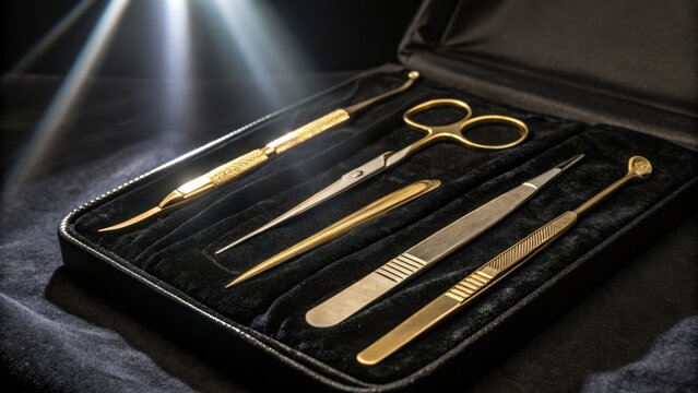 Gleaming Brass Medical Instruments in Luxurious Velvet Case