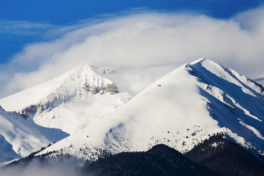 Kutelo peak covered with snow in Pirin Mountains Bulgaria