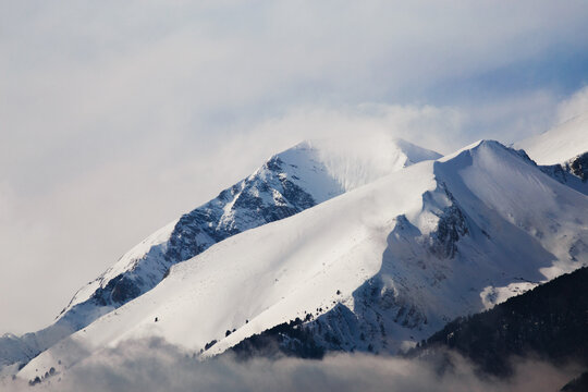 Vihren peak covered with snow during winter in Pirin Mountains
