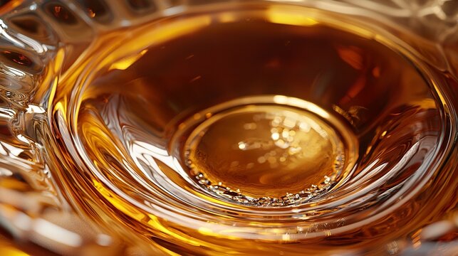 Honey glass with a small spoon rest indentation Detail of a specific groove or indentation on the side for a spoon