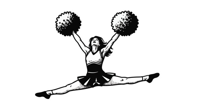 Cheerleader jumping in the air with pom poms in hand

