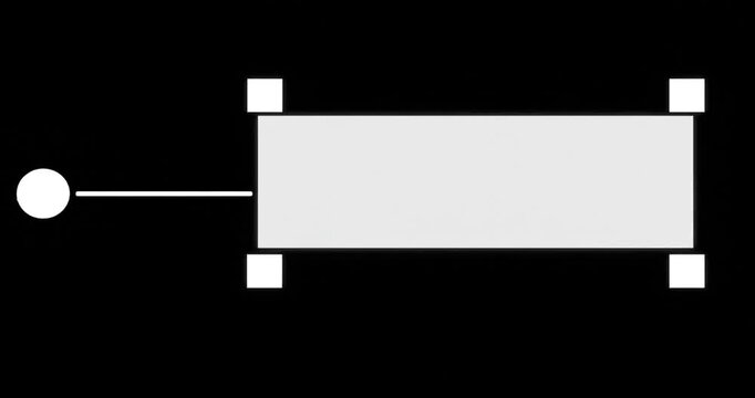 Minimalist white circle connected to a white rectangle with a thin line