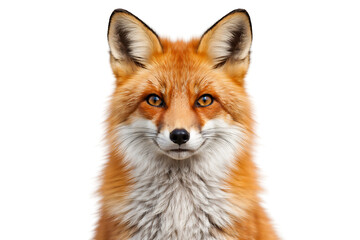 Naklejka premium Close up portrait of a wild red fox head with expressive orange eyes on white background