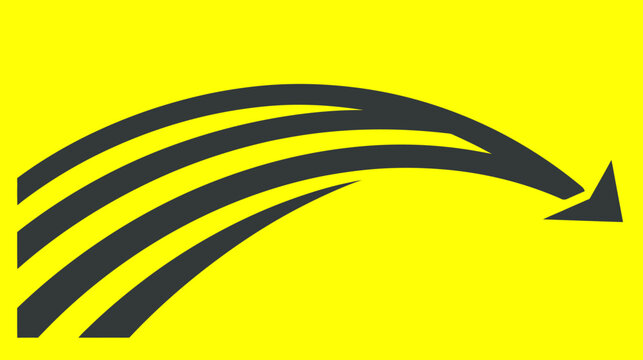 Stylized black motion arrow icon on vibrant yellow background