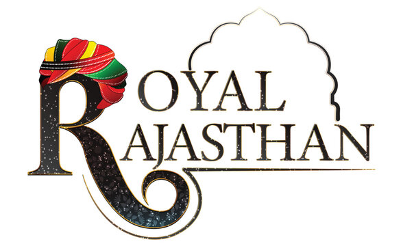 Royal Rajasthan Typography Logo with Turban, Traditional Indian Culture Text Design, Travel and Tourism, Rajputana Heritage Vector Illustration