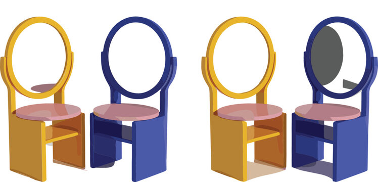 Vanity table with mirror set, colorful dressing tables for makeup and beauty, furniture vector illustration collection