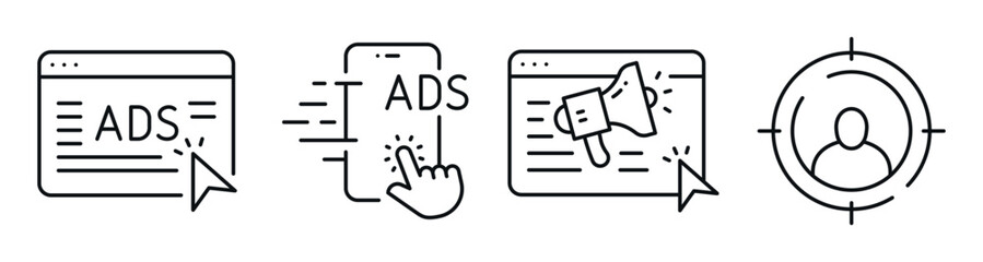 Naklejka premium Digital advertising and targeting icons for online campaigns. Editable stroke