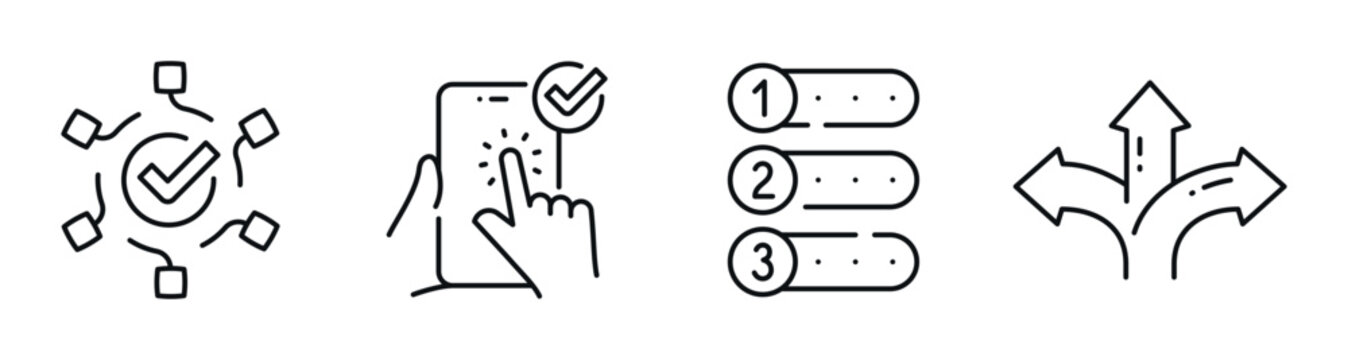 Interface icons showing selection input list options and routing. Editable stroke