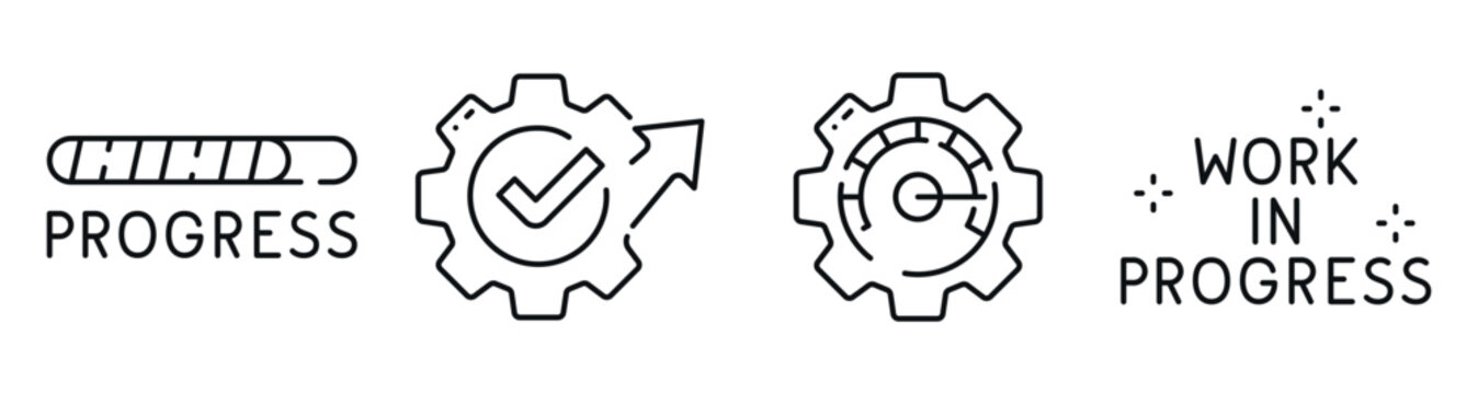 Progress and development icons indicating work in progress state. Editable stroke