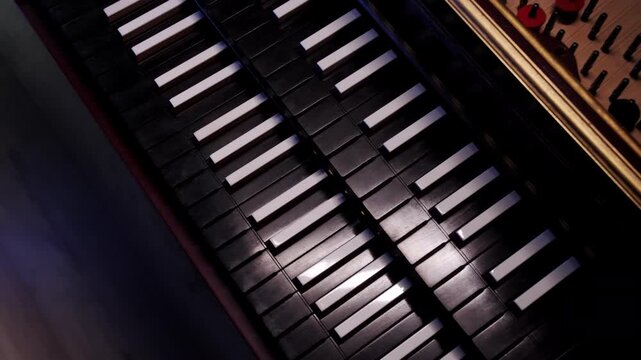 Cinematic Piano Keyboard Background Motion with Harpsichord Keys Top View