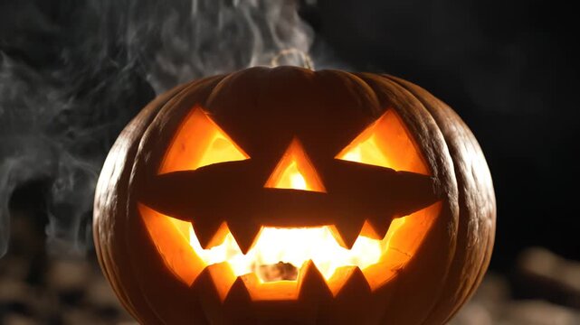 Halloween pumpkin with carved face ideal for sleek commercial backgrounds and title sequences