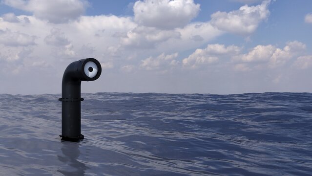 Black Submarine Periscope Emerging from Ocean Waves under Cloudy Sky - 3D render