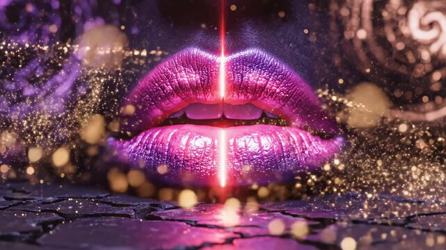 Glowing lips with cosmic background ideal for sleek commercial backgrounds and title sequences