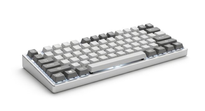 Mechanical keyboard on white background.