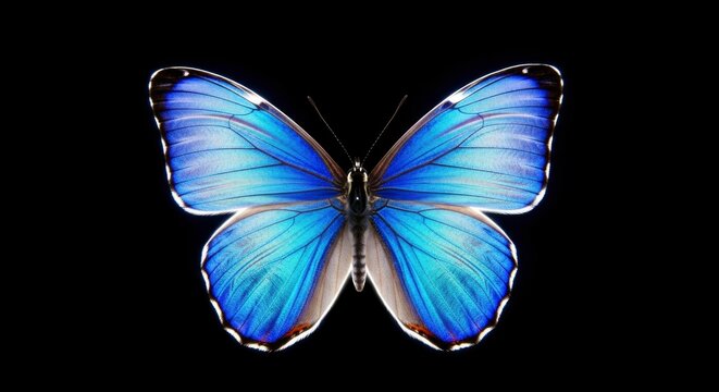 Morpho butterfly blue wings spread.