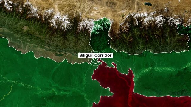 Siliguri corridor map location highlighted on animated digital motion geographic video footage