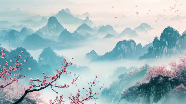 Chinese style natural scenery ink painting
