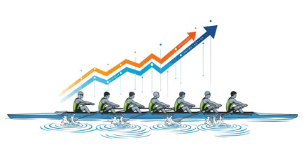 Rowing team and business growth chart arrows © Vertu