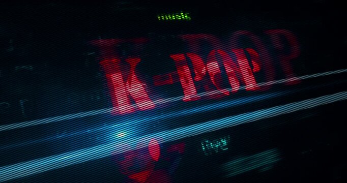 K-POP Korean pop music style symbol technology display concept. Abstract sign on glitch screen.