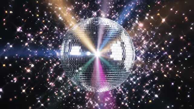 Disco ball with colorful light beams perfect for UI/UX design and motion graphics